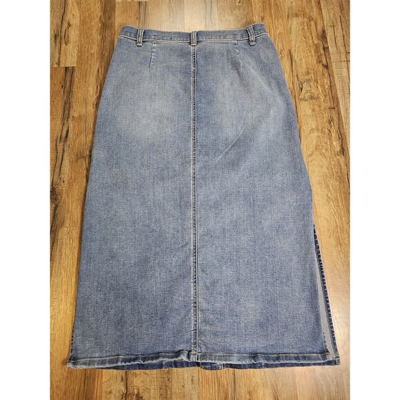 INC Womens Button Down Denim Midi Skirt Size 10 Stretch Bohemian Moto Preppy - Picture 7 of 7